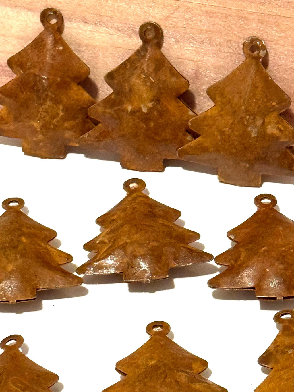 Miniature Christmas Rustic Rusty Pine tree decor-set of 3