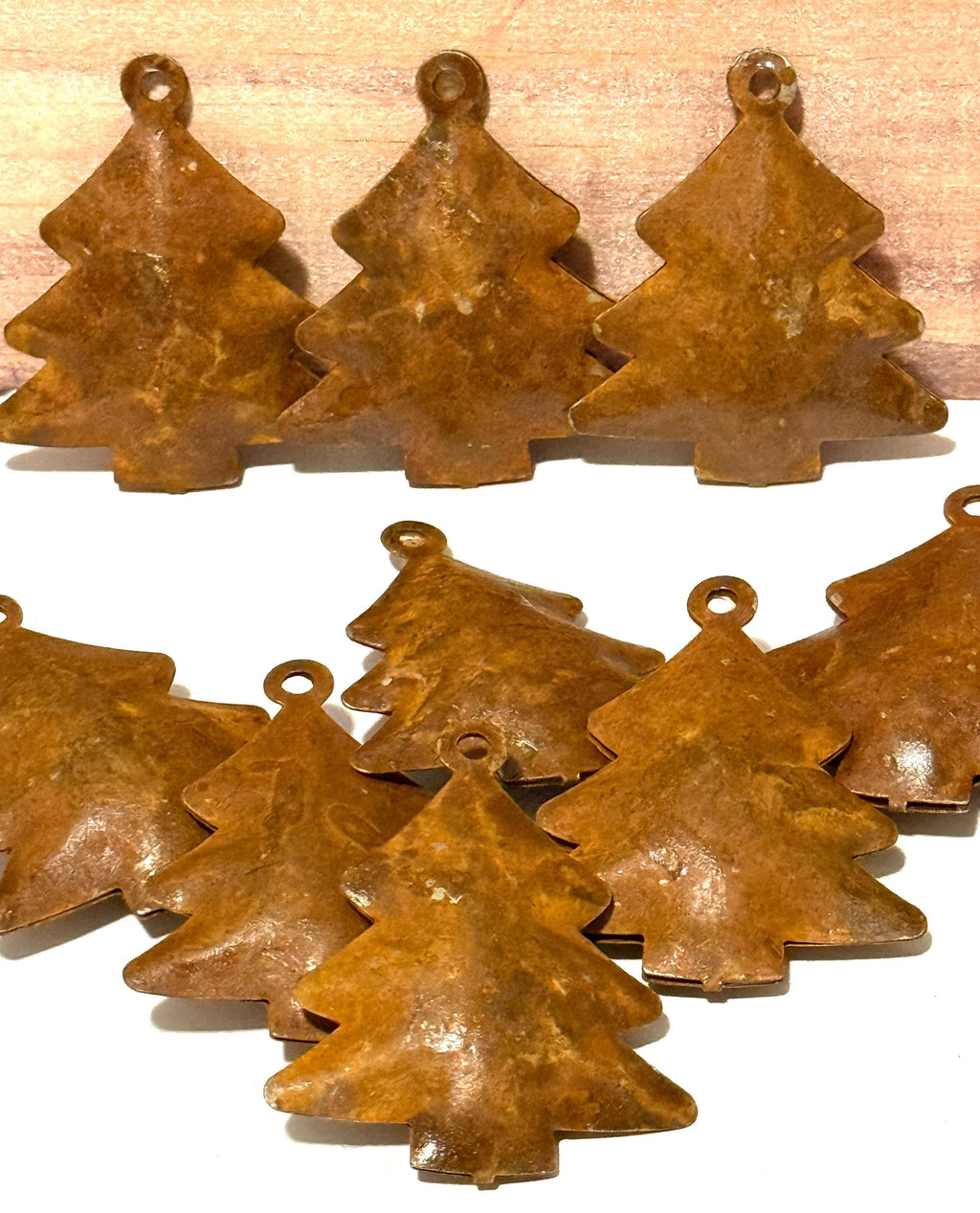 Miniature Christmas Rustic Rusty Pine tree decor-set of 3