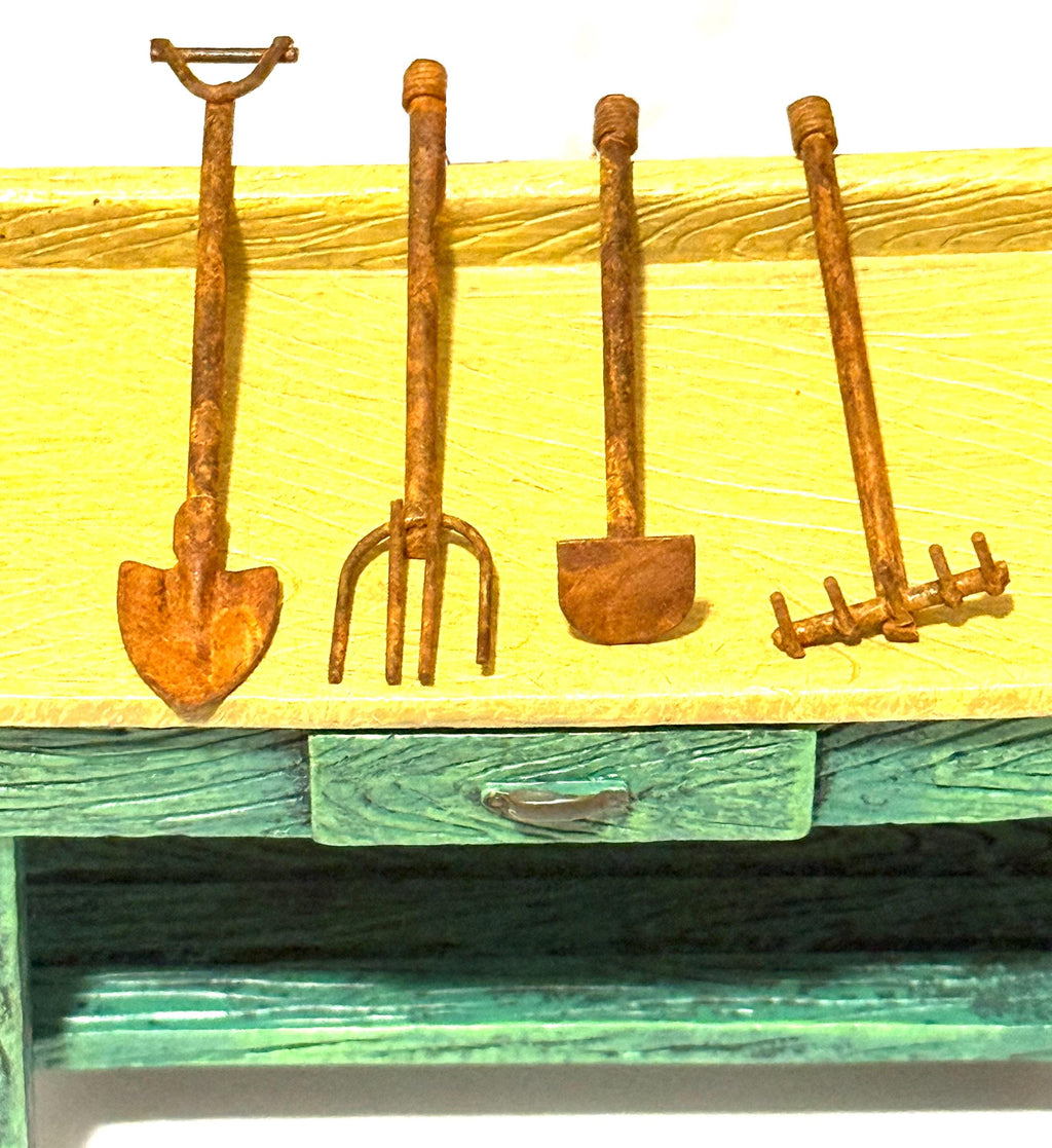 Miniature fairy garden/dollhouse rustic rusty garden tools-set of 4