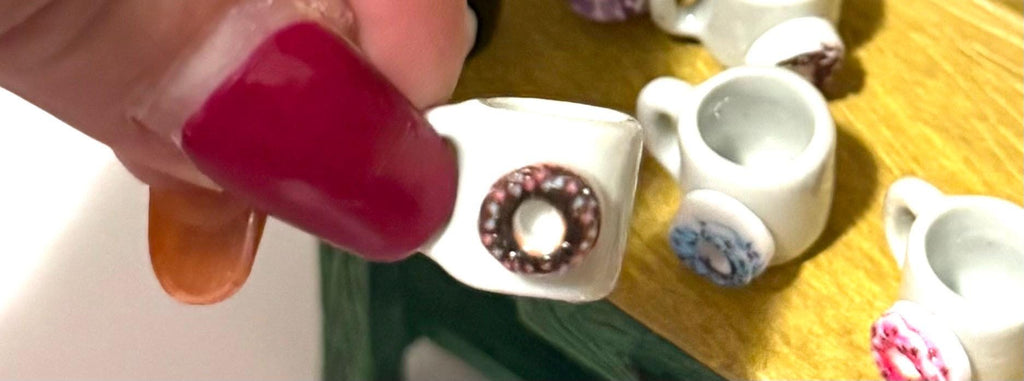 Miniature Donut Themed  Coffee Mugs -1:12 dollhouse scale