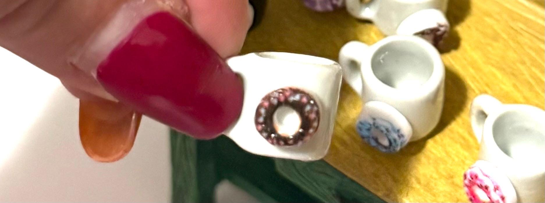Miniature Donut Themed  Coffee Mugs -1:12 dollhouse scale