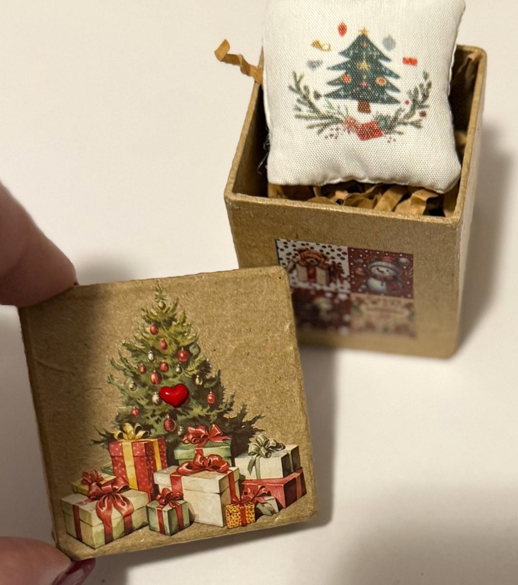 Miniature Christmas theme Gift Boxes with miniature pillows inside