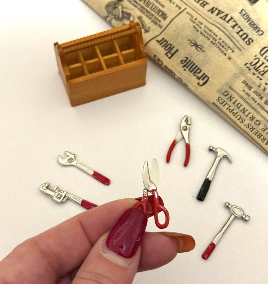 miniature wooden tool box with tools