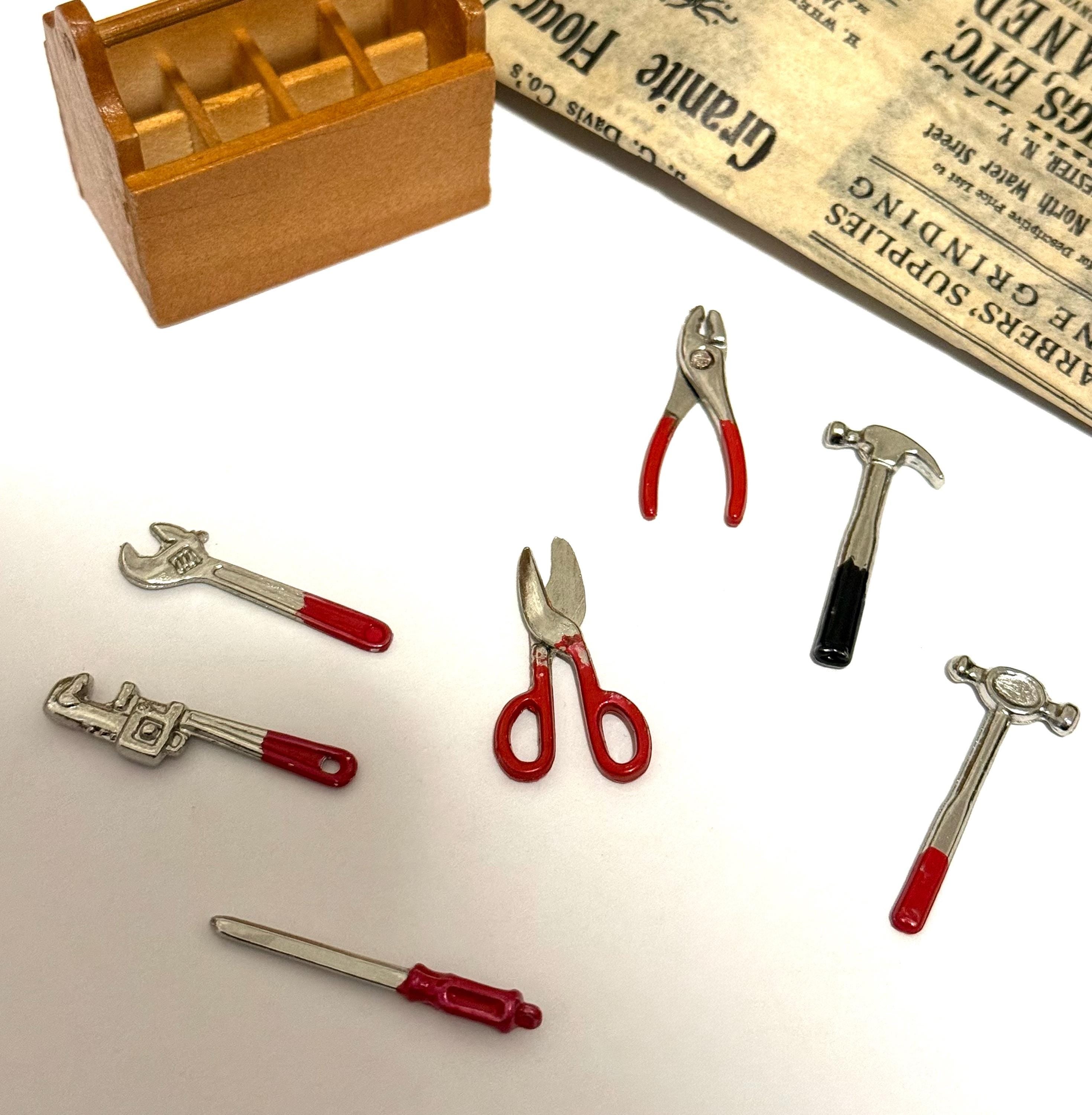 miniature wooden tool box with tools