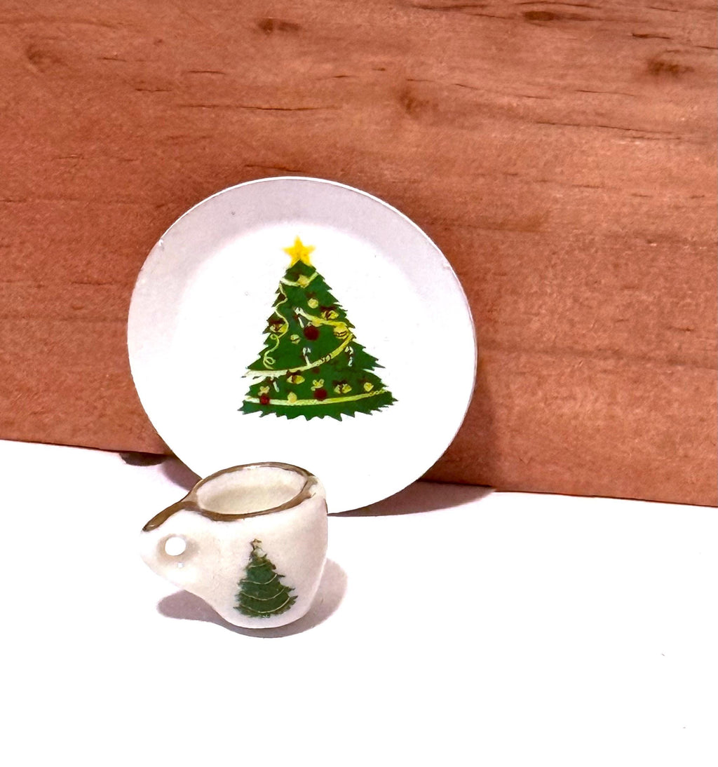 Miniature Christmas Plate and Coffee Cup Set