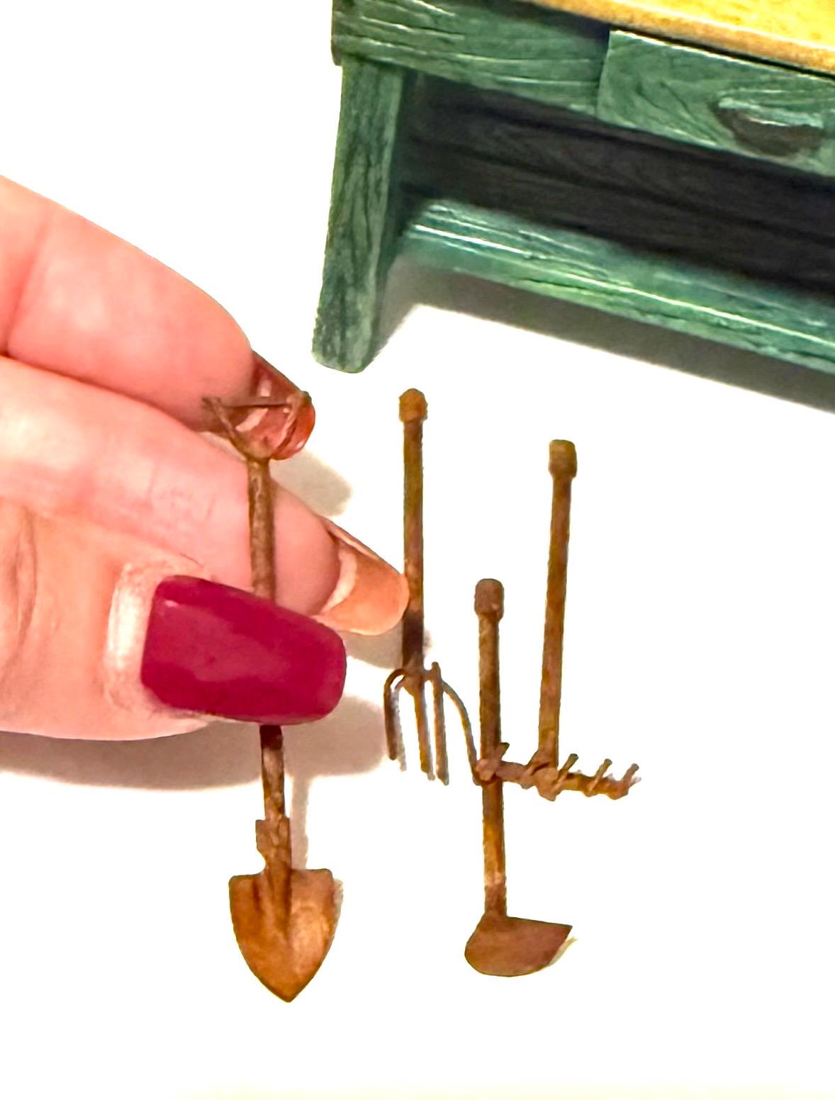 Miniature fairy garden/dollhouse rustic rusty garden tools-set of 4