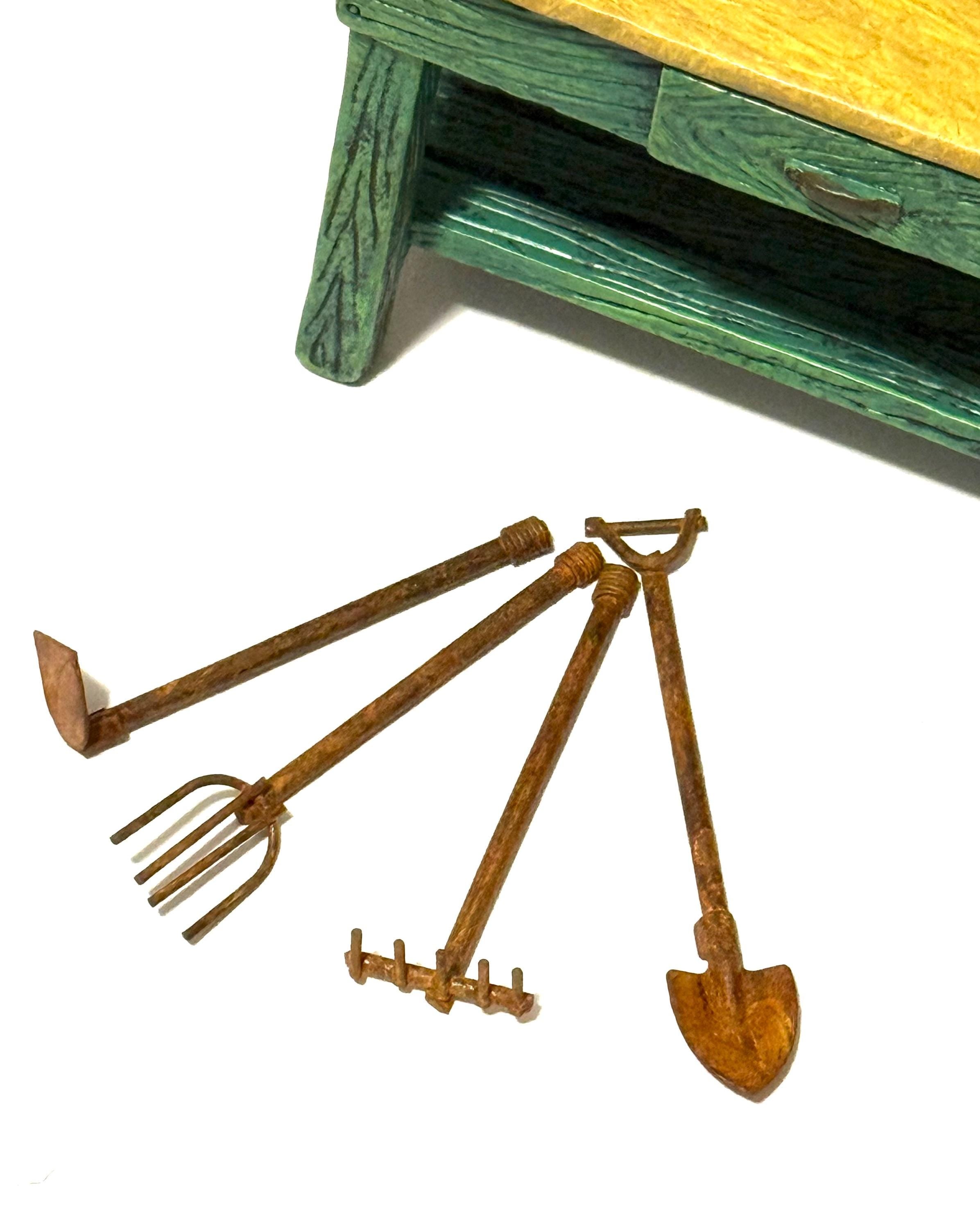 Miniature fairy garden/dollhouse rustic rusty garden tools-set of 4