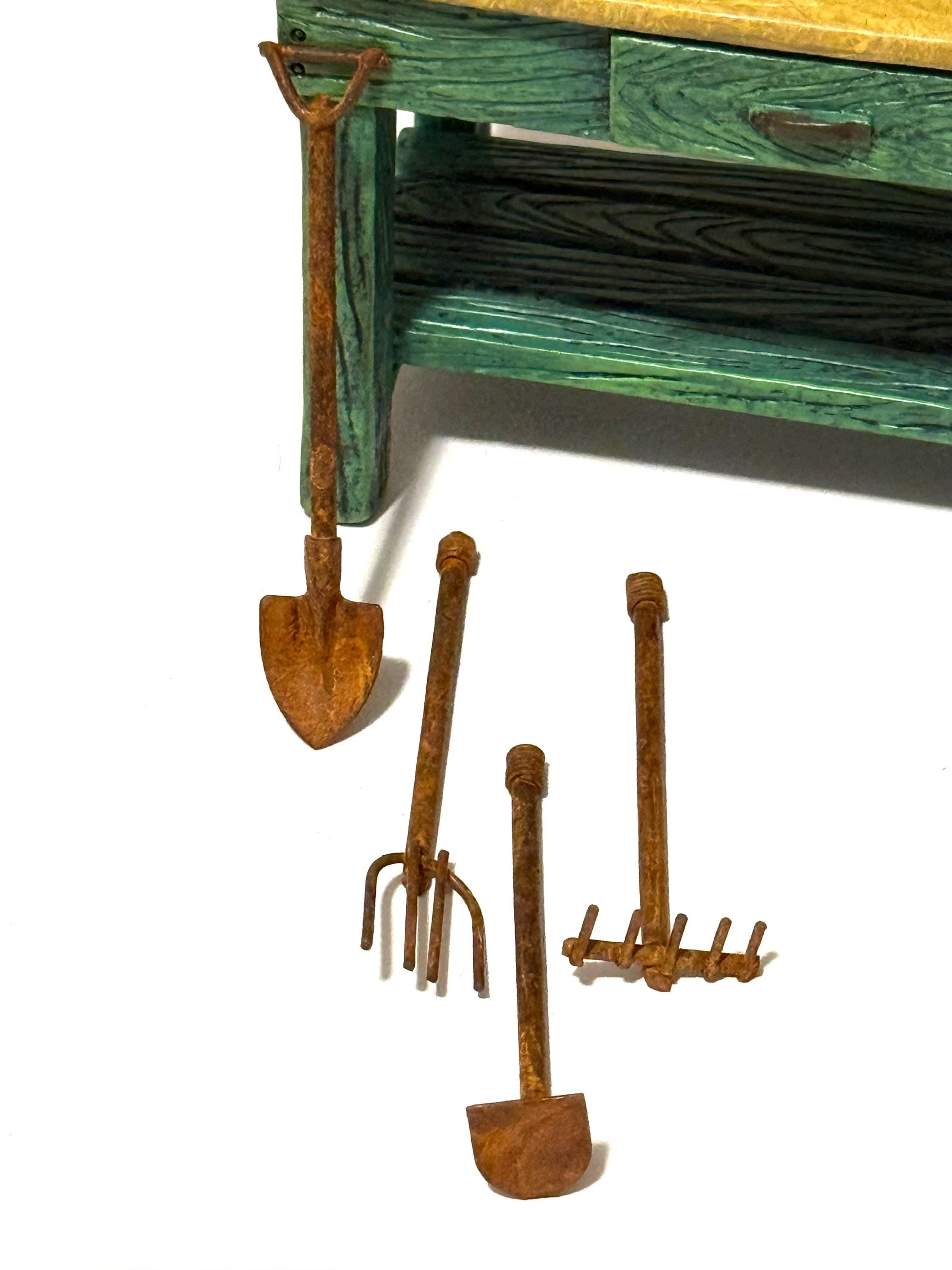 Miniature fairy garden/dollhouse rustic rusty garden tools-set of 4