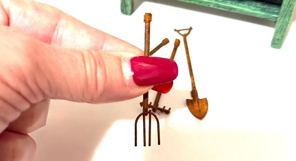 Miniature fairy garden/dollhouse rustic rusty garden tools-set of 4