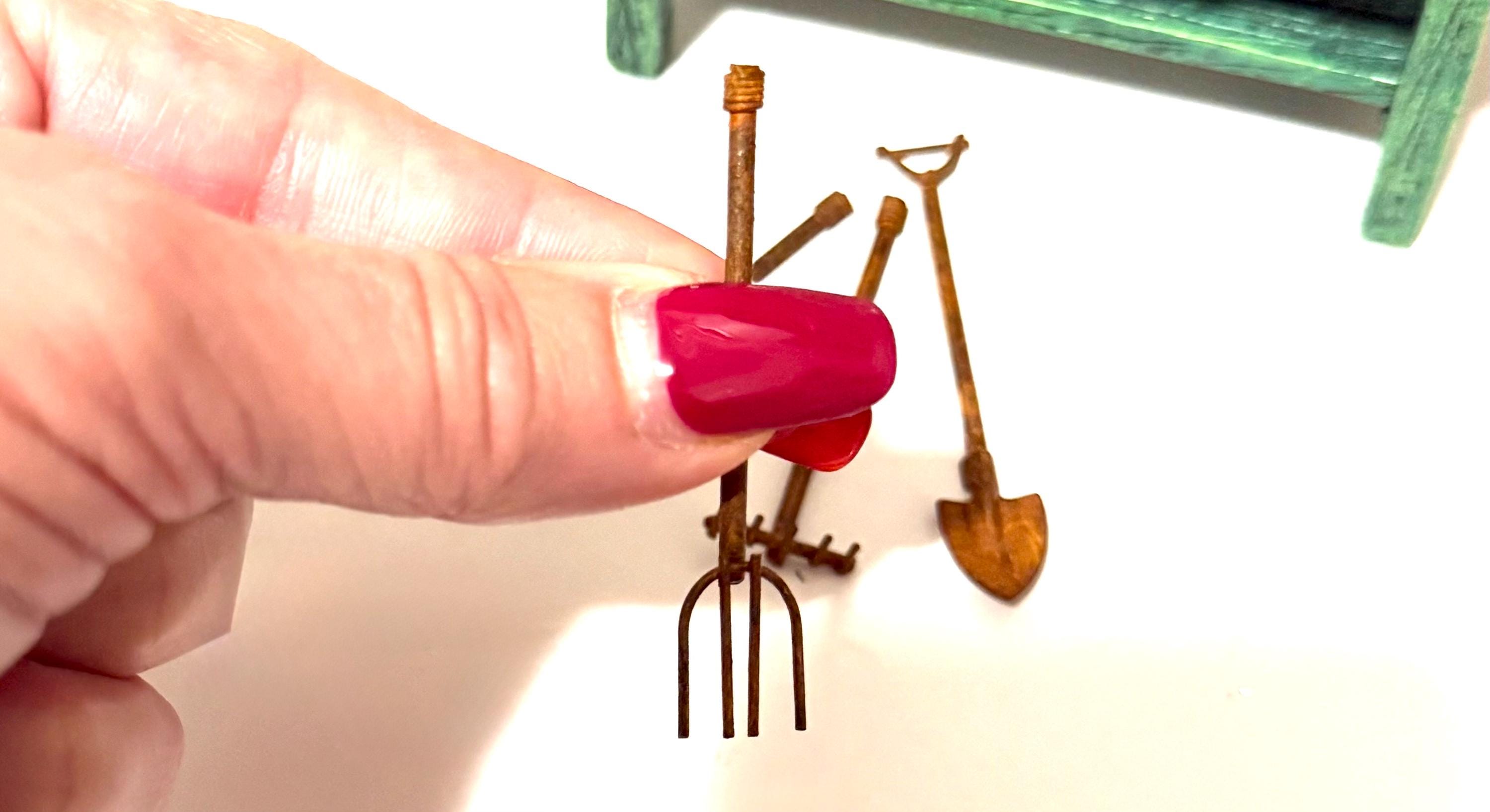 Miniature fairy garden/dollhouse rustic rusty garden tools-set of 4