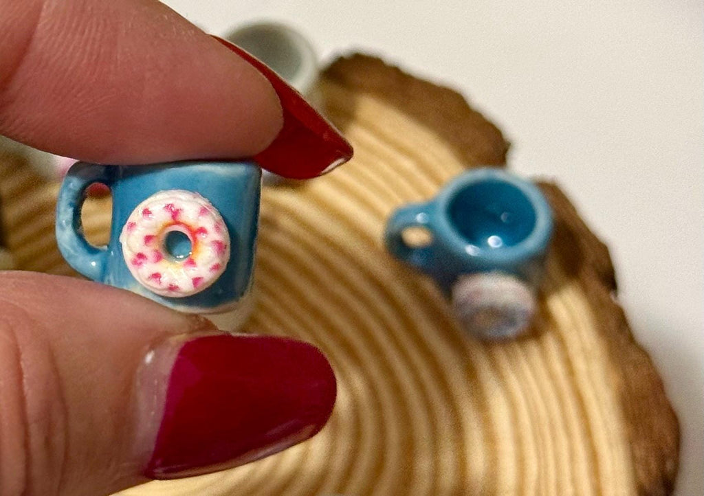 Miniature Donut Themed  Coffee Mugs -1:12 dollhouse scale