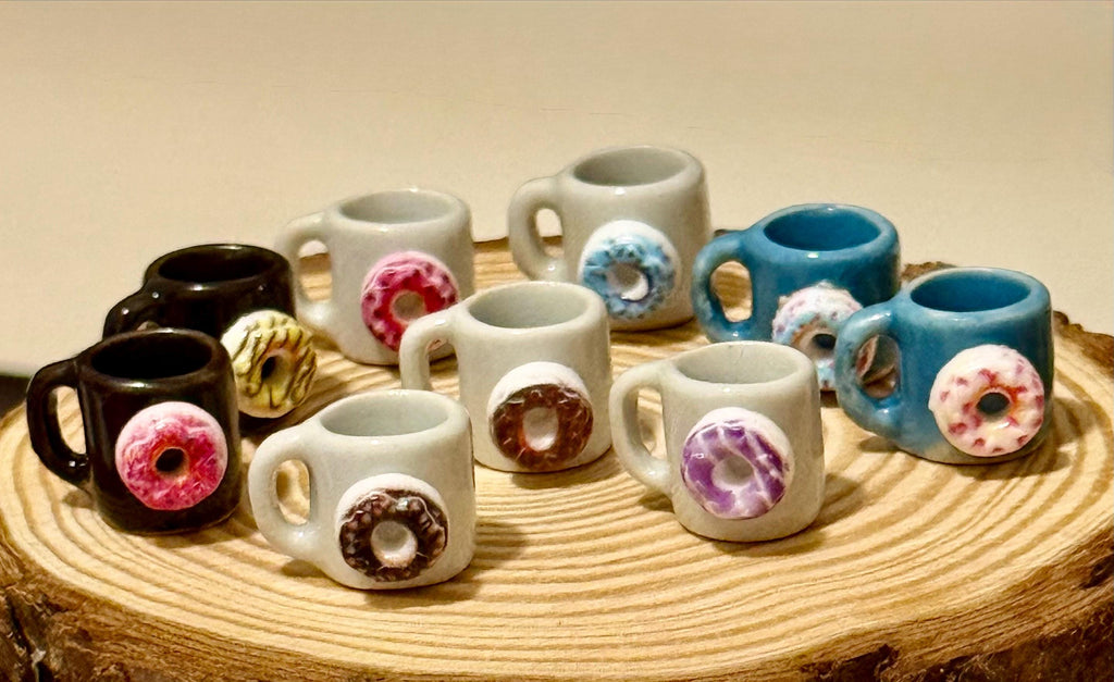 Miniature Donut Themed  Coffee Mugs -1:12 dollhouse scale