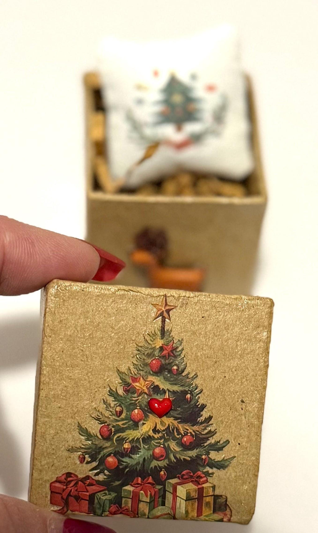 Miniature Christmas theme Gift Boxes with miniature pillows inside