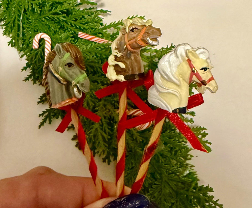 Miniature Vintage Toy Stick Horses-Christmas