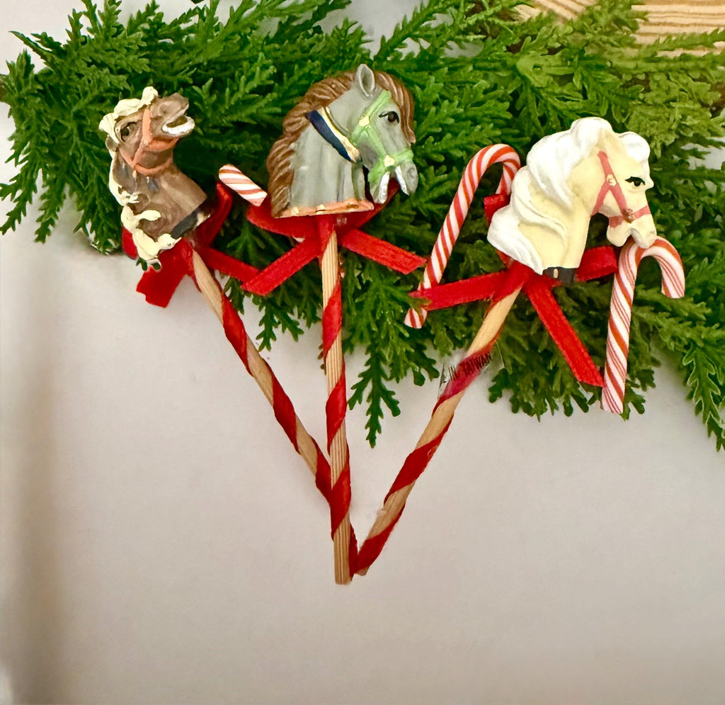 Miniature Vintage Toy Stick Horses-Christmas