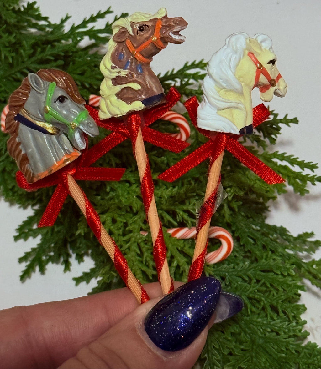 Miniature Vintage Toy Stick Horses-Christmas