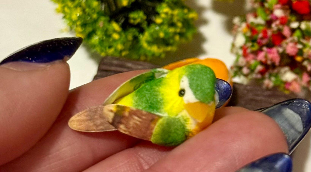 Miniature Woodland colorful Mushroom Birds