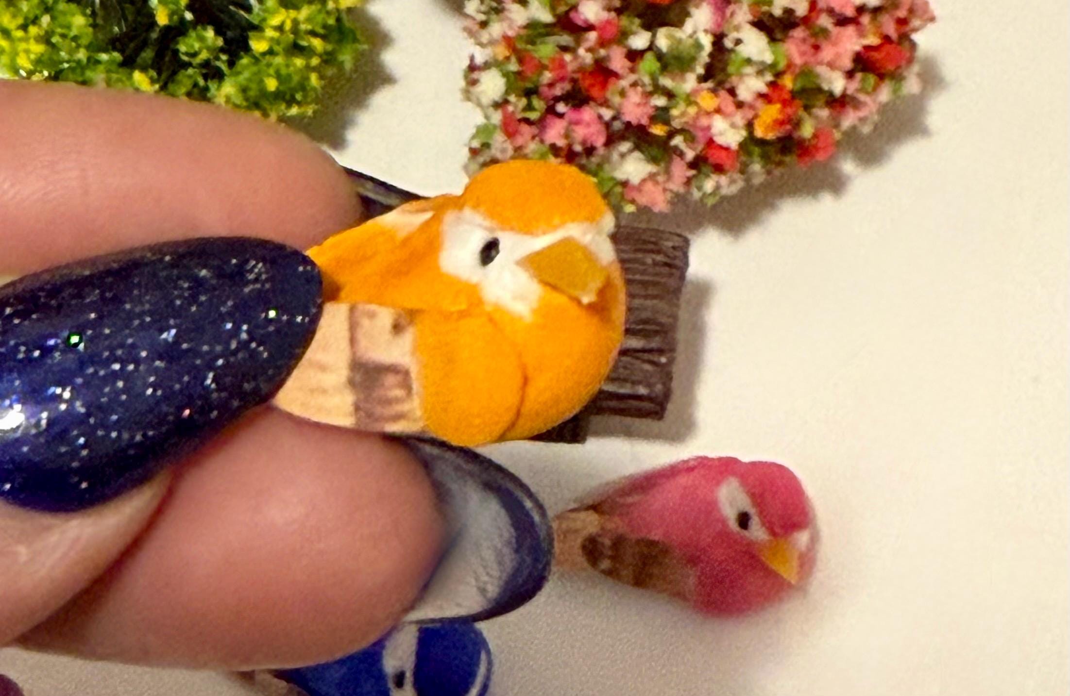 Miniature Woodland colorful Mushroom Birds