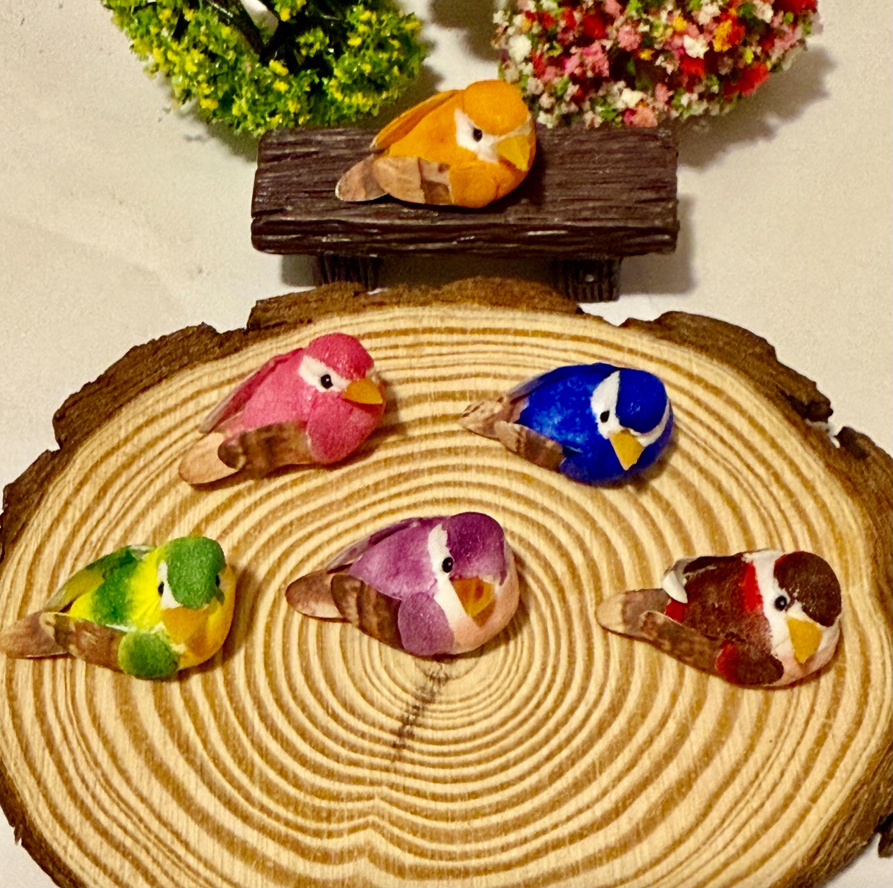 Miniature Woodland colorful Mushroom Birds