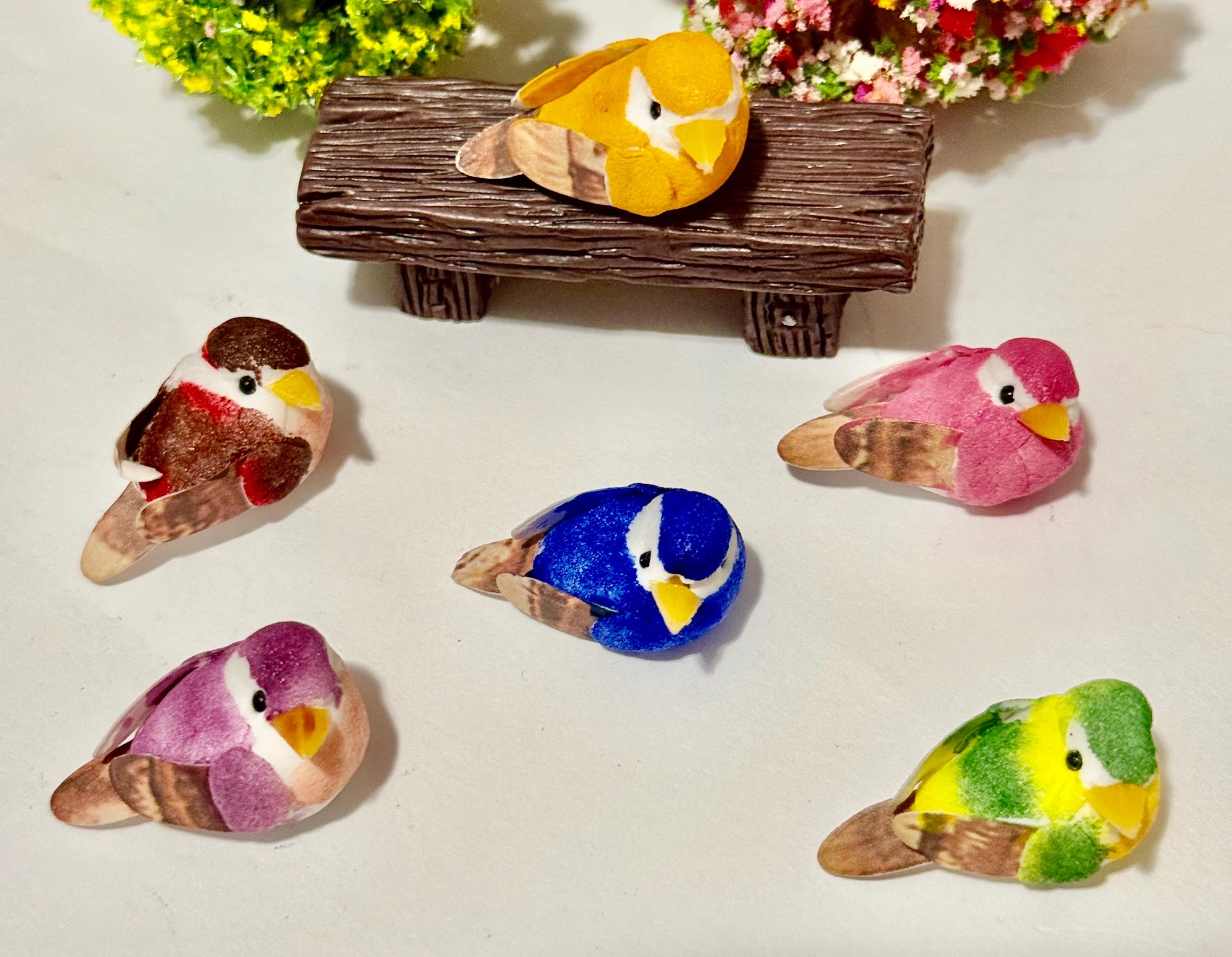 Miniature Woodland colorful Mushroom Birds