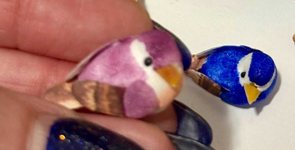 Miniature Woodland colorful Mushroom Birds