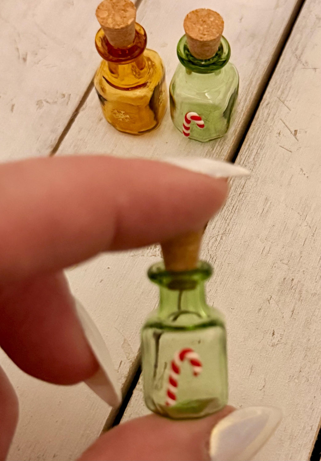 Miniature vintage glass Christmas Jar with Candy Cane or snowflakes