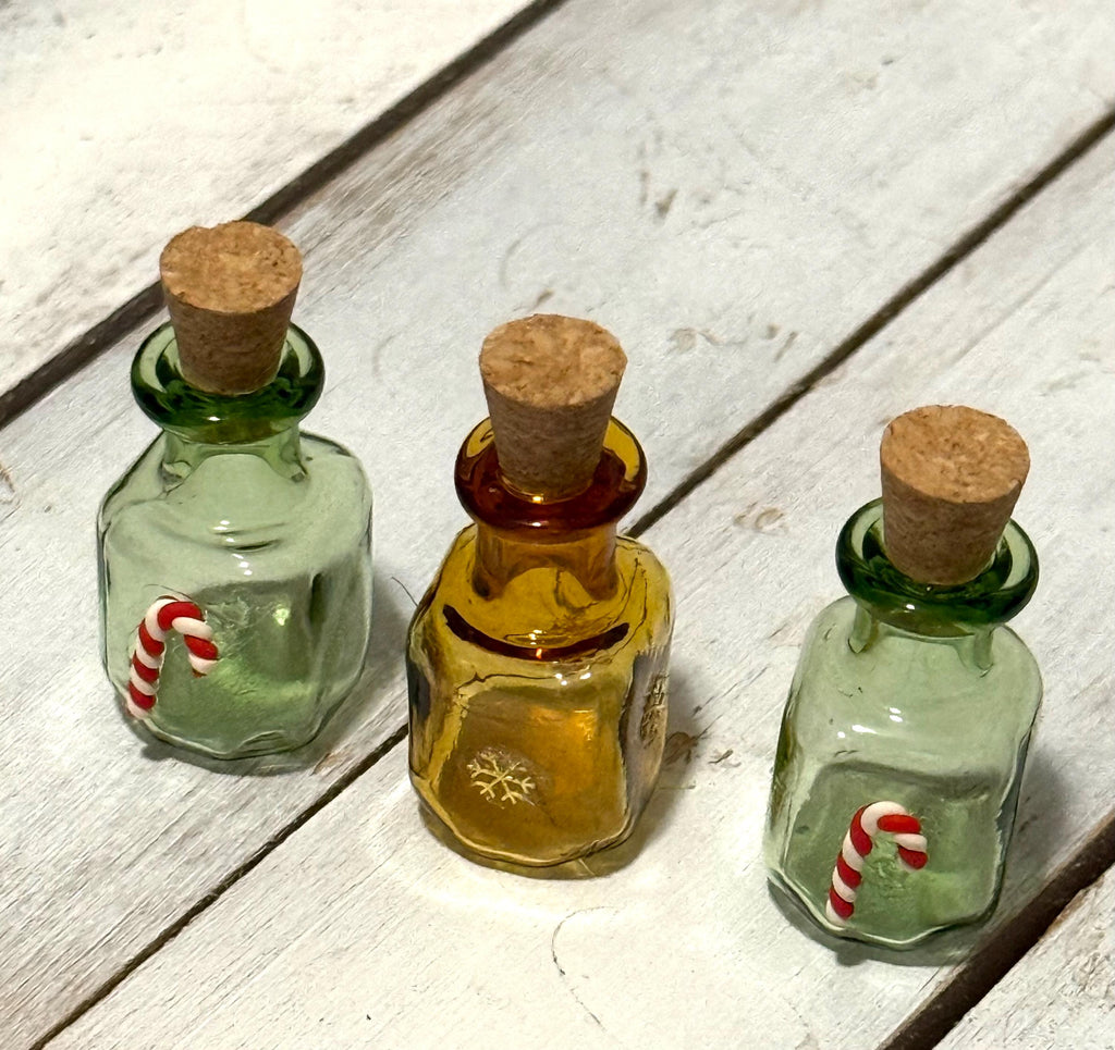 Miniature vintage glass Christmas Jar with Candy Cane or snowflakes