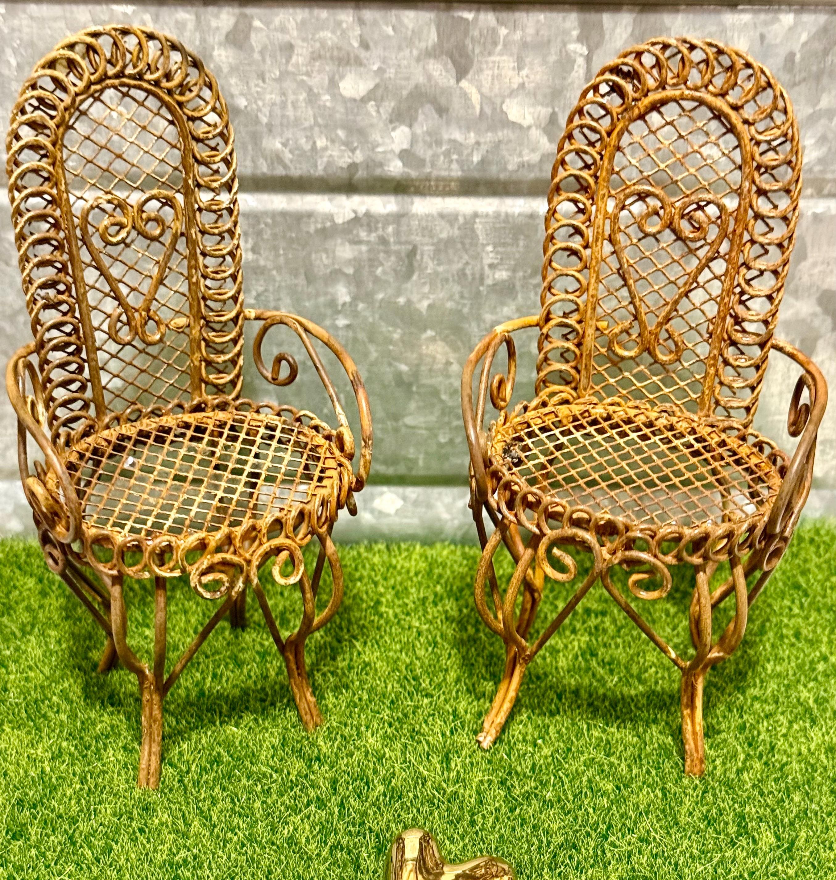 Miniature metal rusted outside chair with heart design-1:12 scale