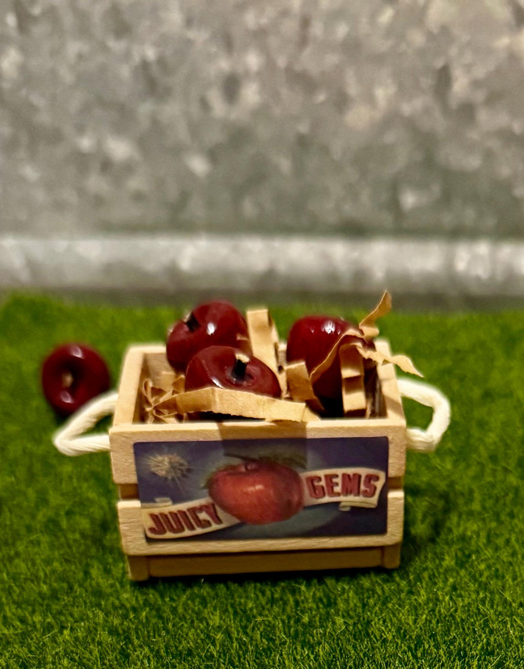 miniature wooden box/crate  with wooden red apples -1:12 scale