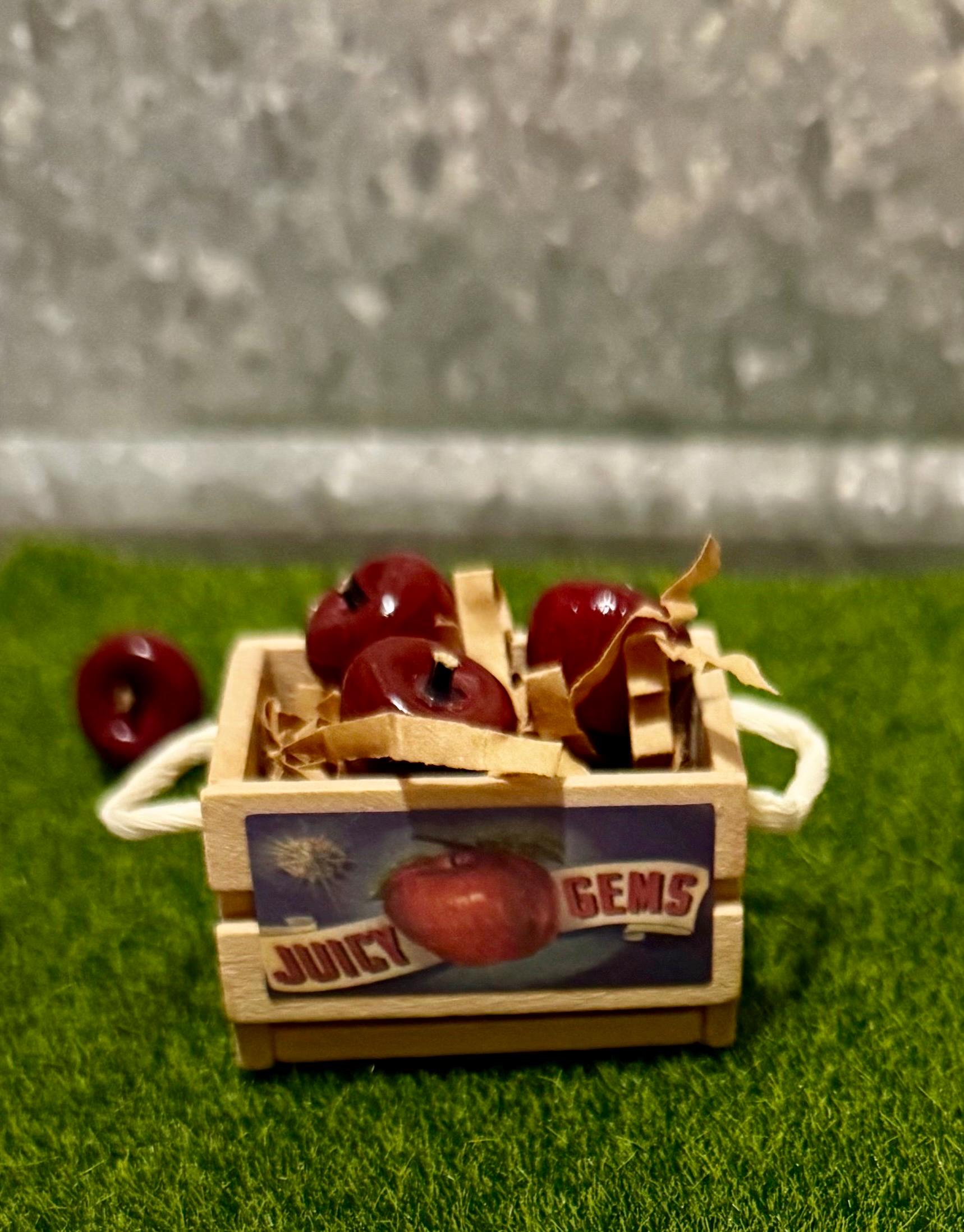 miniature wooden box/crate  with wooden red apples -1:12 scale