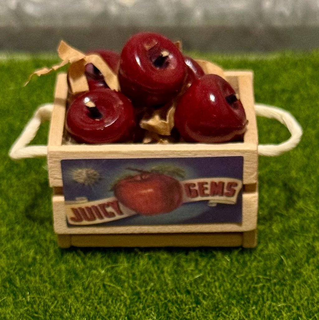 miniature wooden box/crate  with wooden red apples -1:12 scale