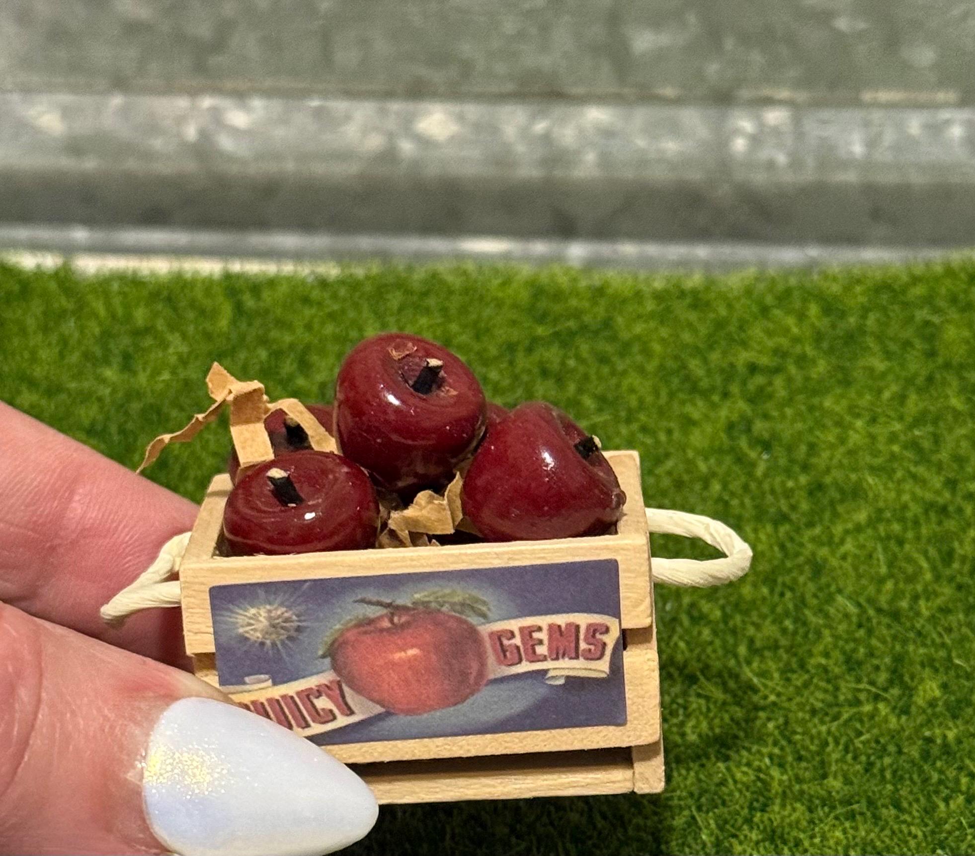 miniature wooden box/crate  with wooden red apples -1:12 scale