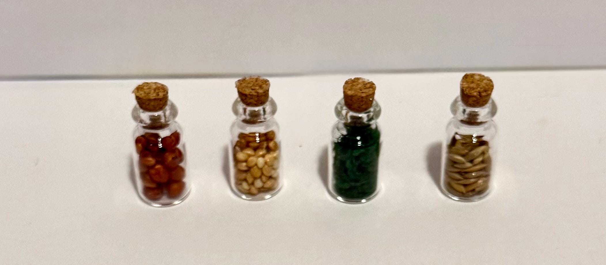 Miniature dollhouse glass jar filled kitchen Spice collection : 4 in set
