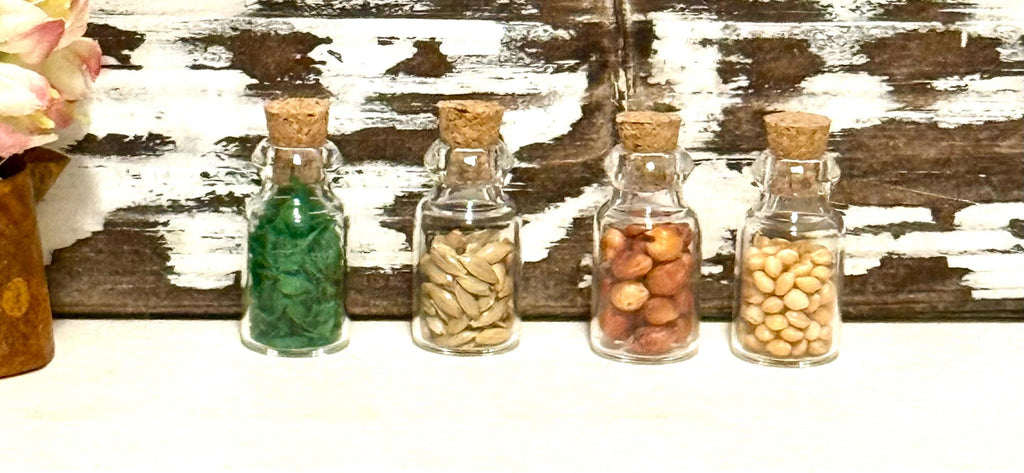 Miniature dollhouse glass jar filled kitchen Spice collection : 4 in set