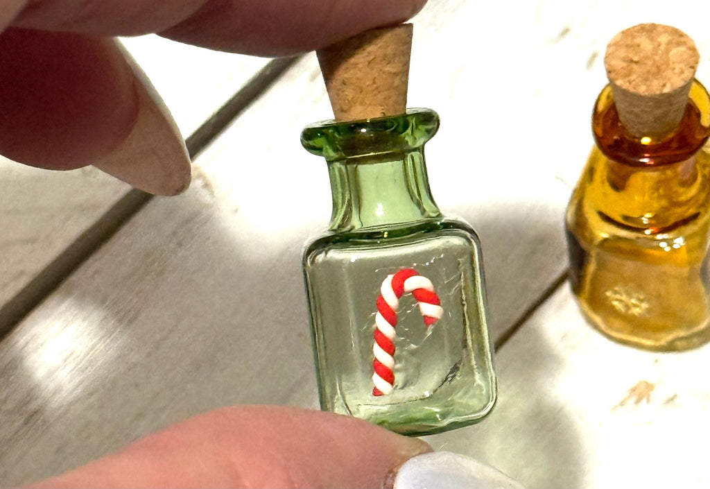 Miniature vintage glass Christmas Jar with Candy Cane or snowflakes