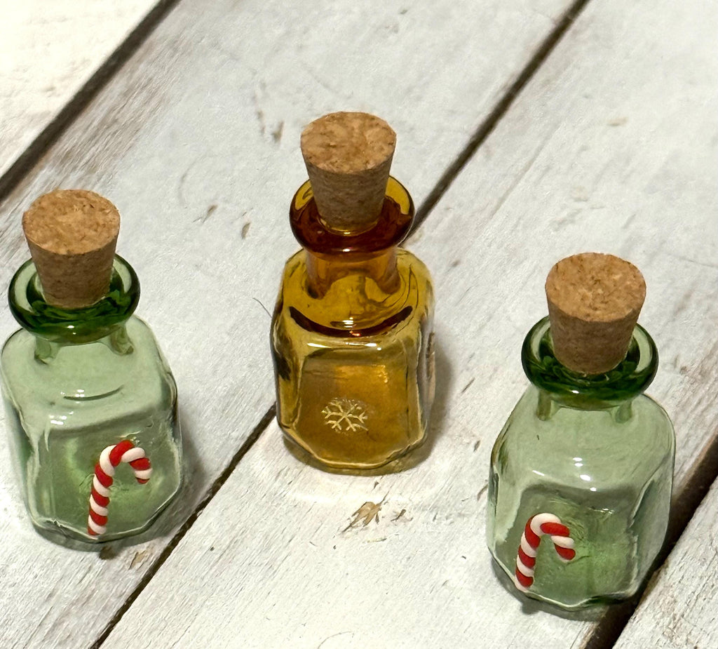 Miniature vintage glass Christmas Jar with Candy Cane or snowflakes