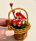 Miniature Whimsical Wicker Basket With Mushrooms-Alice in Wonderland looking theme