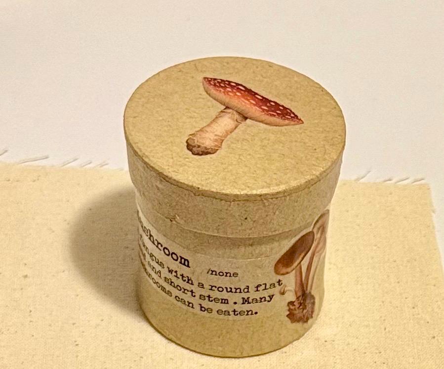 Miniature Mushroom Theme Paper Mache Gift Box with Gnome and mini bird