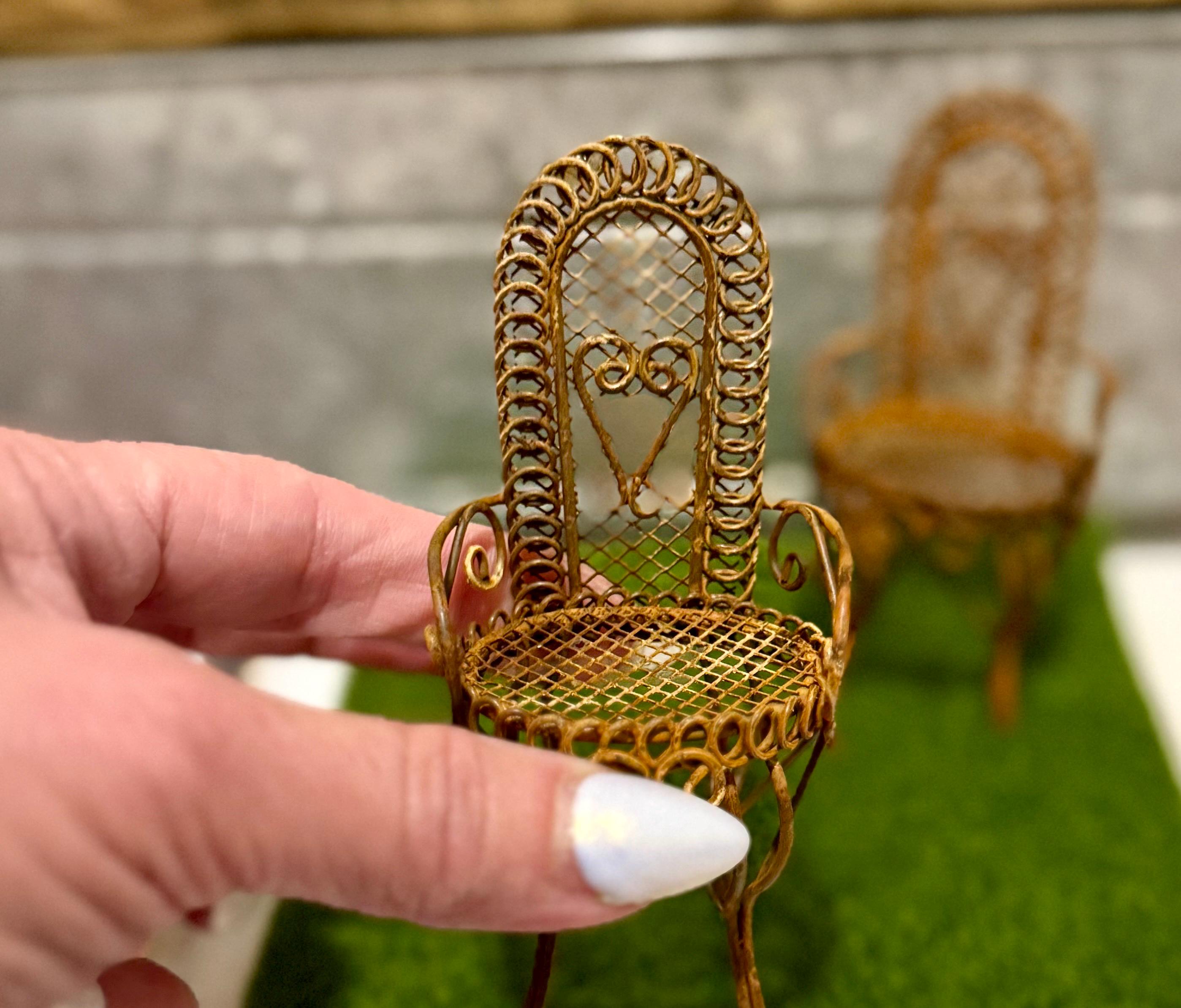 Miniature metal rusted outside chair with heart design-1:12 scale