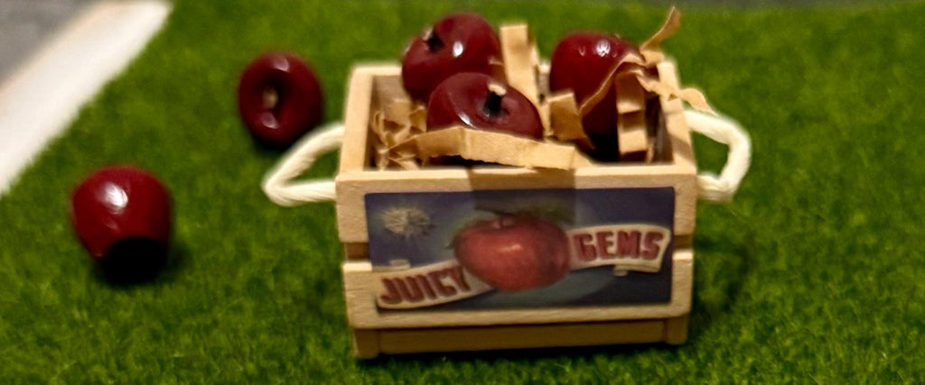 miniature wooden box/crate  with wooden red apples -1:12 scale
