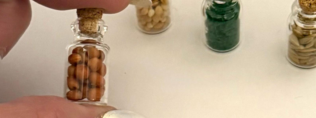 Miniature dollhouse glass jar filled kitchen Spice collection : 4 in set