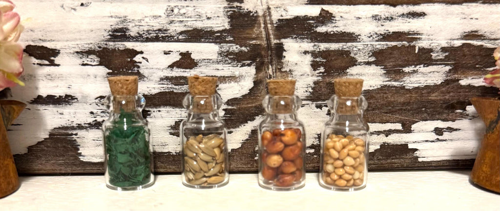 Miniature dollhouse glass jar filled kitchen Spice collection : 4 in set