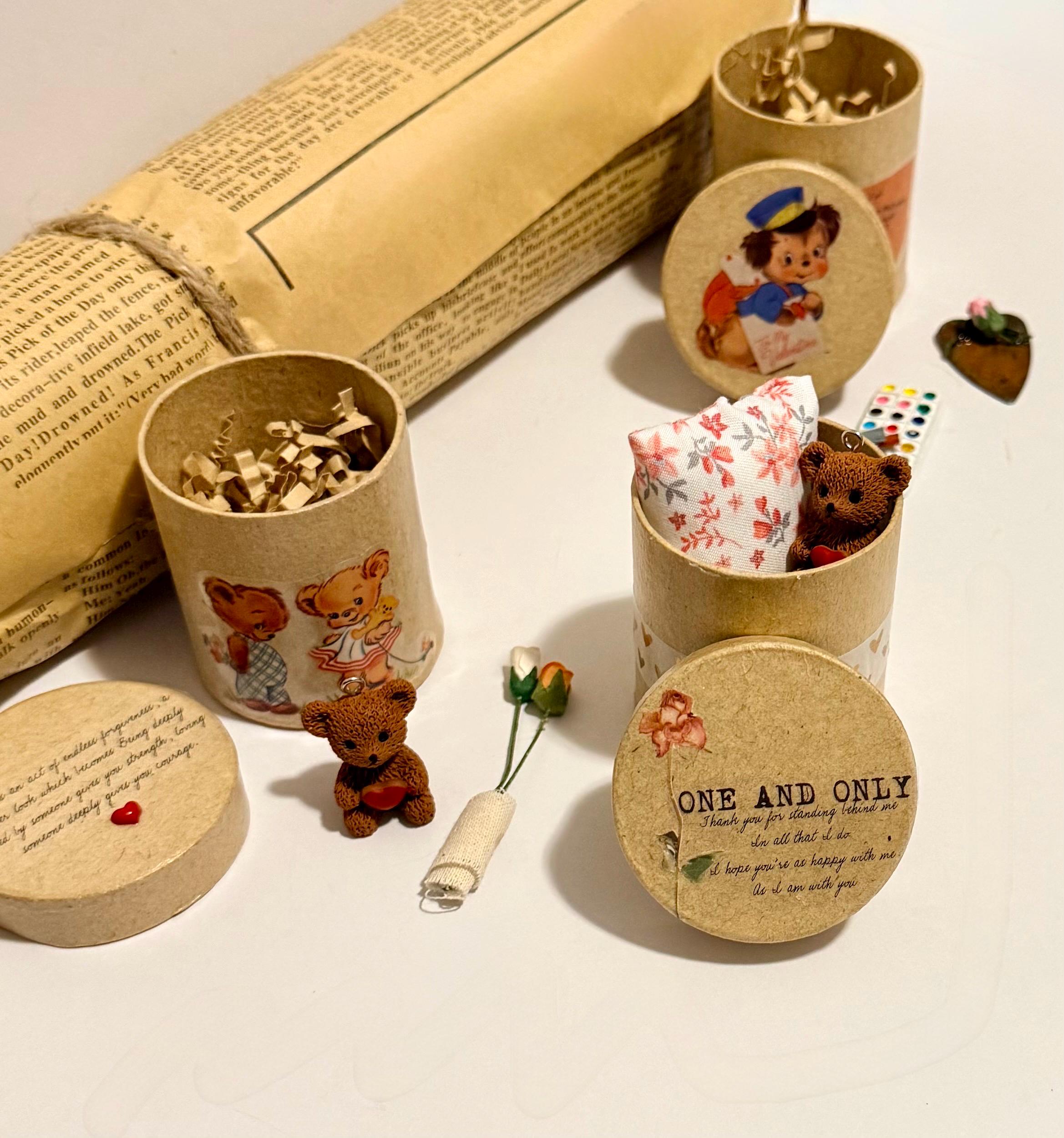 Miniature Paper Mache Valentines/Love themed Gift Boxes with Minis