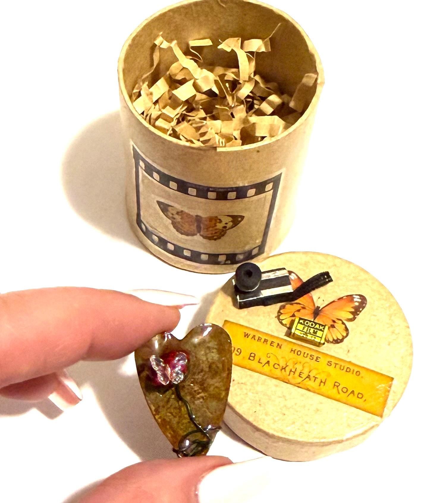 Miniature Paper Mache Gift Box: Photography Studio Theme, Vintage Camera, Film, Butterflies