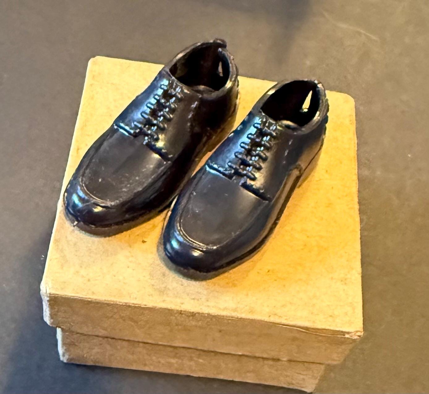 Miniature dollhouse black dress shoes