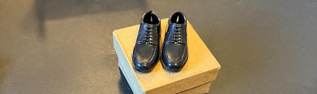 Miniature dollhouse black dress shoes