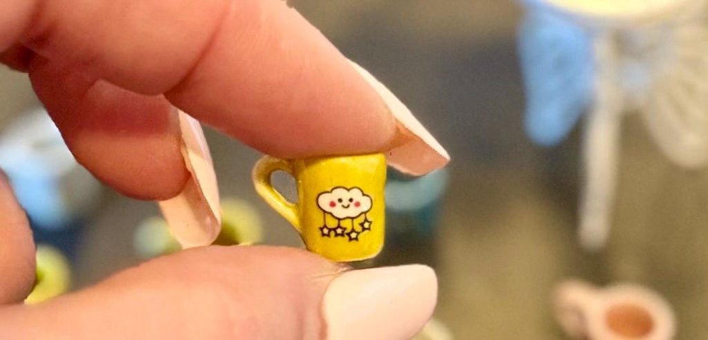 Miniature coffee mugs-bees,rainbow,clouds,ducks,flowers