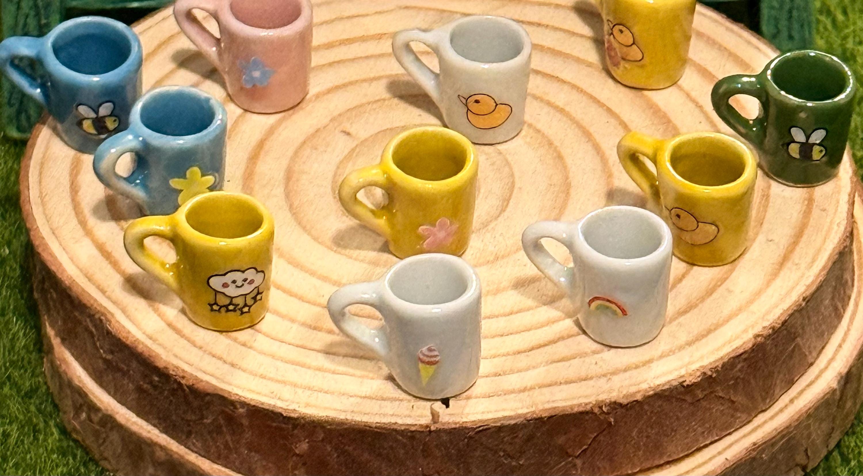 Miniature coffee mugs-bees,rainbow,clouds,ducks,flowers