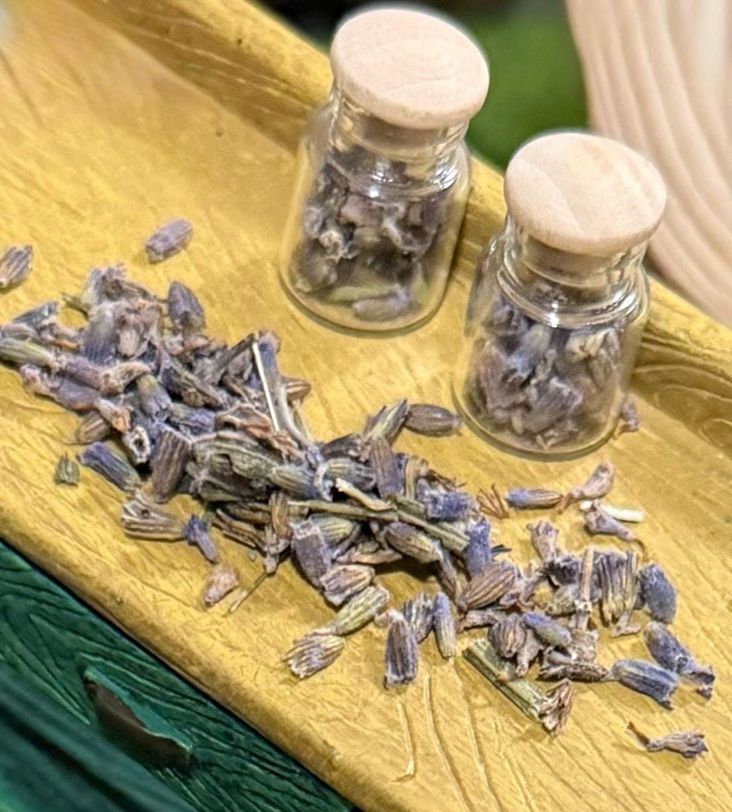 Miniature jars with button lid filled with lavender