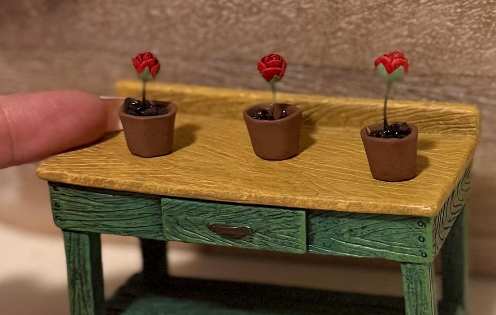 Miniature rose in a terracotta pot-dollhouse scale